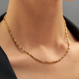 LIFETIME JEWELRY 2.6mm Twisted Box Chain Necklace 24k Gold Plated Women and Men (16 inches, Gold)