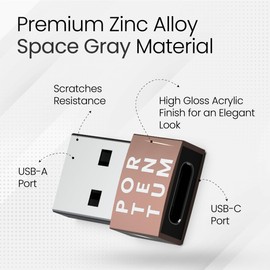 PORTENTUM USB to USB C Adapter - 480MB Speed - Premium Zinc Enables with High Heat Resistance - Adapter USB to USB C Only 4 Grams