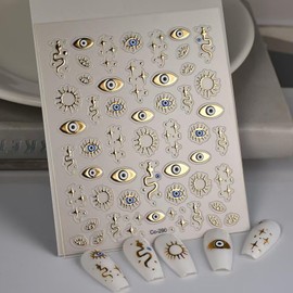 5D Embossed Gold Eyes Nail Stickers for Nail Art Sun Star Nail Art Decals Snake Nail Art Stickers Self-Adhesive Manicure Supplies Charm for Women Nail Art Decorations Accessories
