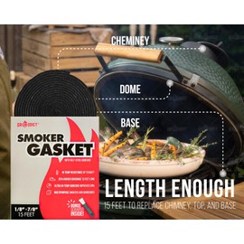Replacement Big Green Egg Grill Seal Gasket Kits for Large, XL, XXL Lid and Top - 15 Ft, 7/8" x 1/8" with a Free Scraper. BBQ Essential Parts to Keep Heat Locked. BGE Smoker Gasket Felt Accessories