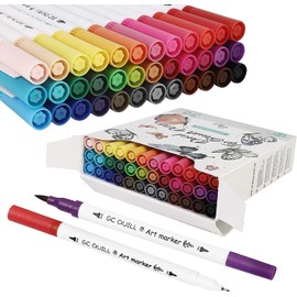 GC QUILL Felt Tip Pen Set - 36 Colours Fibre Tip Pens with Brush and Fineliner Tips - Brush Pens for Calligraphy, Drawing and Writing GC-36W