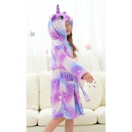 Doctor Unicorn Girls Fleece Hooded Robe Toddler Warm Fuzzy Bathrobe Purple 2 7-9 Years