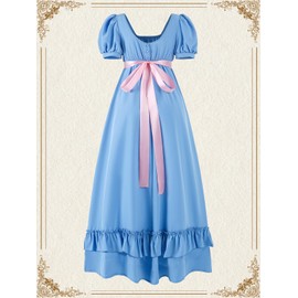 Regency Dresses for Women Regency Era Dress Empire Waist Victorian Tea Party Ball Gown with Satin Sash Light Blue S