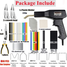 Upgraded 220W Plastic Welder,2 in 1 Plastic Welding Kit 1000PCS Hot Stapler Plastic Repair Kit With 100PCS Plastic Welding Rods and 6 Types Staples For Most Plastic Car Bumper Repair Kit