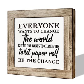 Funny Toilet Decor Sign - Change the Toilet Paper Roll Sign, Wooden Box Sign for Farmhouse Bathroom Decor
