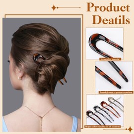 ProSuites 4 Pcs Large French Hair Styling Pins for Long Hair, 4.5 Inch Tortoise Shell U-Shaped Hair Clips Forks Suitable for Women Bun Updo Hairstyle, 4 Colors