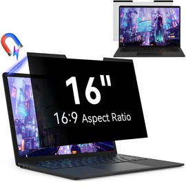 Magnetic 16 Inch Laptop Privacy Screen for 16:9 Computer Monitor, Removable Anti Glare Blue Light Filter Protector, 16 in Privacy Shield Compatible with Lenovo Hp Dell Acer Asus Thinkpad Envy Xps