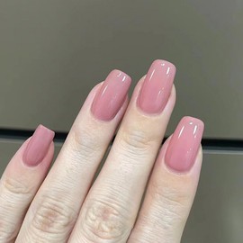 ANDGING Pink Square Press on Nails Short Medium Glue on Nails for Women Aesthetic Fake Nails with Designs Acrylic Full Cover Stick on Nails for Wedding Classy Manicure Gel False Nails