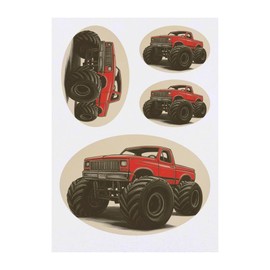 4 x 'Red Monster Truck' Temporary Tattoos - Water Resistant, Skin-Safe, Non-Toxic Transfers, Mixed Sizes (TO00081002)