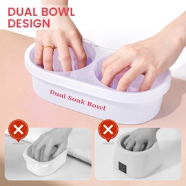 Rosiour Dual Nail Soaking Bowl: Gel Nail Polish Remover, Acetone Soak Off Bowl with Acrylic Nail Remover Kit, Dip Powder Remover Double Manicure Bowl for Salon and Home Use(White)