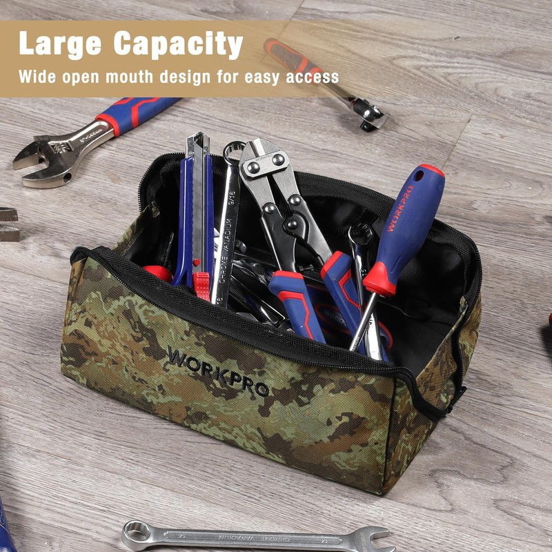 WORKPRO Tool Bag with Zipper, 10" Utility Wide Mouth Heavy
