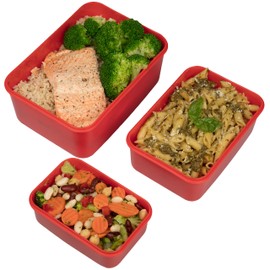 Microwave Food Storage Containers- Set of 3 Nesting Microwave Cookware Meal Prep Containers w Locking Steam Vent Lids- BPA Free, Fridge and Freezer Safe