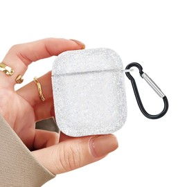 Newseego for AirPods 1 & 2 Generation Case, Luxury Bling Sparkly Rhinestone Case with Keychain for Women Girls Anti-Lost Anti-Scratch Soft TPU Shockproof Full Protective Cover for AirPods 1 & 2-White
