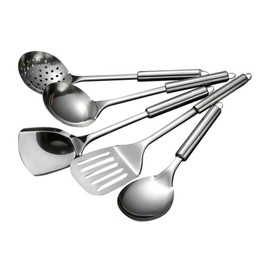 LIFTATAPA 5Pcs Cooking Utensils Set, Stainless Steel Kitchen Utensils, Heat Resistant Wok Utensils Set Include Slotted Spoon, Slotted Spatula, Large Spoon, Soup, Spatula(Sliver)