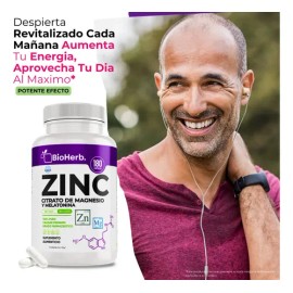 BioHerb  Zinc y Citrato de Magnesio y Melatonina)  [Bienestar y Relajación Natural] Suministro Para 180 Dias Gluconato de Zinc, Citrato de Magnesio y 