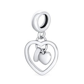 BFF Best Friends Trio Word Grandma Daughter Mother Hearts Dangle Charm Bead For Grandmother .925 Sterling Silver Fits European Bracelet