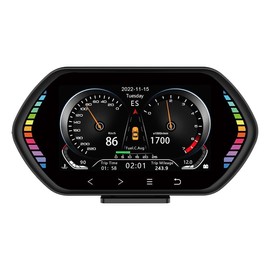 HUD OBD2 + GPS Speedometer for Cars, Overspeed Alert, Colorful 5 Modes, Year/Month/Day/Week Display, Multi-functional Digital Meter, Japanese Instruction Manual (English Language Not Guaranteed)
