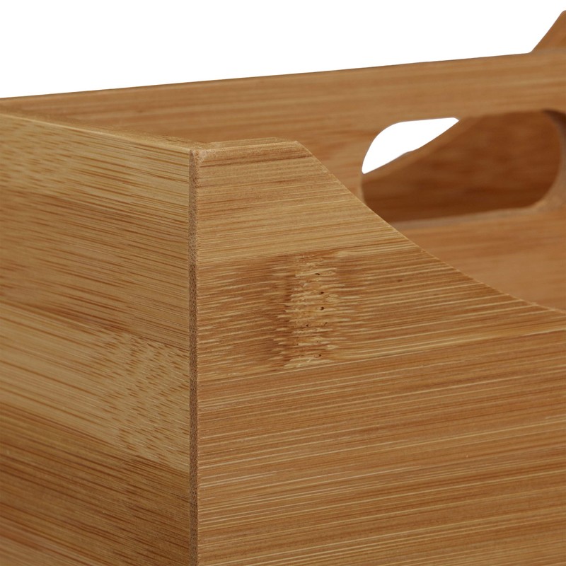 Relaxdays Bamboo Desk Organizer, Pencil Holder, 4 Compartments, Handle, Wood