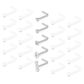 VCMART Clear Nose Rings Clear Nose Studs for Work Plastic Nose Rings for Surgery Plastic Nose Piercing Retainer 20g