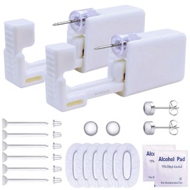 112 Pcs Ear Piercing Kits, Disposable Piercing Kit No Pain Easy Use Ear Piercing Gun Kit Tool with 100 Pcs Invisible Earrings Stud (Silver- Grey)