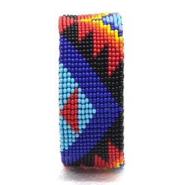 BeadsCorner Handmade Beaded Aztec Pattern Multi-Color Leather 1 Inch Wide Bracelet