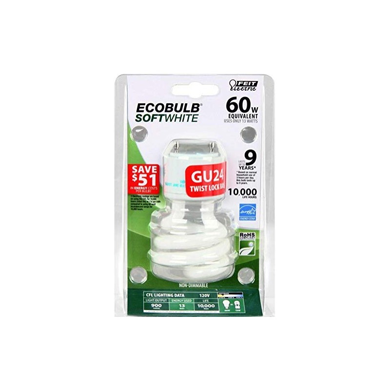 Feit Electric BPESL13T/GU24 60-Watt Equivalent GU24 CFL Bulb