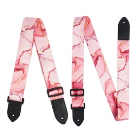 lizimandu Adjustable Guitar Strap Includes 2 Strap Locks & 4 Matching Picks.Leather ends Guitar Shoulder Strap Suitable for Acoustic Guitar,Electric Guitar,for Guitarist(1-Pink SplashInk)