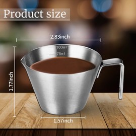 Yeanifeana 2 Vasos medidores de acero inoxidable: vaso medidor de espresso con escala, tazas de espresso de 100 ml con mango de acero noble, vaso medidor para bebidas de té con leche. (2)