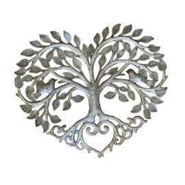 yuksok Tree Birds Metal Wall Art Decor Wall Ornament Heart Decor Decorative Beautiful Rustic Wall Sculpture for Yard Farmhouse Patio, Silver