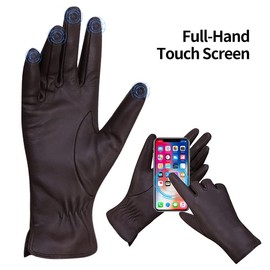 Women's Winter Leather Gloves Nappa Lambskin Touch Screen Gloves Warm Cashmere Lined,Brown01,XL