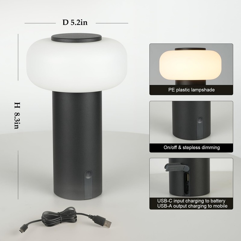 WEILAILUX Shower Lamp Waterproof, Outdoor Cordless Table Lamp Rechargeable, Portable