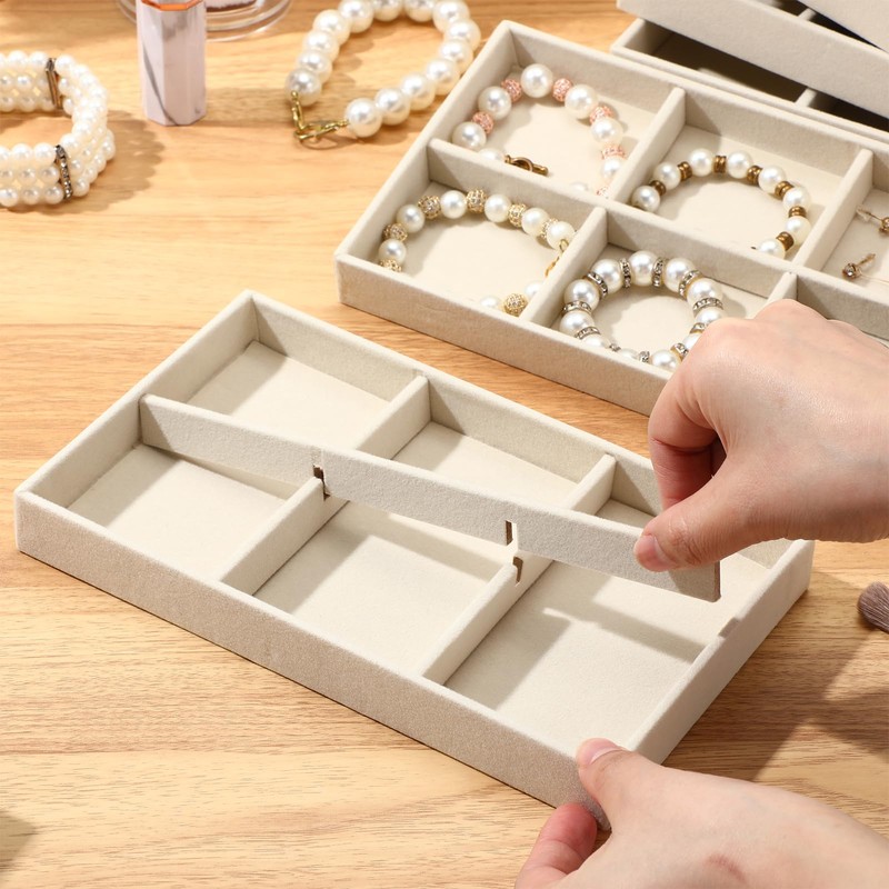 Highergo 8 Pcs Velvet Jewelry Trays Stackable Drawers Organizer Ring