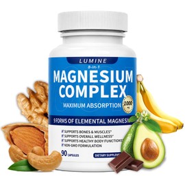 Suplemento de complejo de magnesio - Magnesio elemental 8 (1000 mg) - Glicinato, citrato, malato y taurato quelado  Fácil absorción, aporta energía...