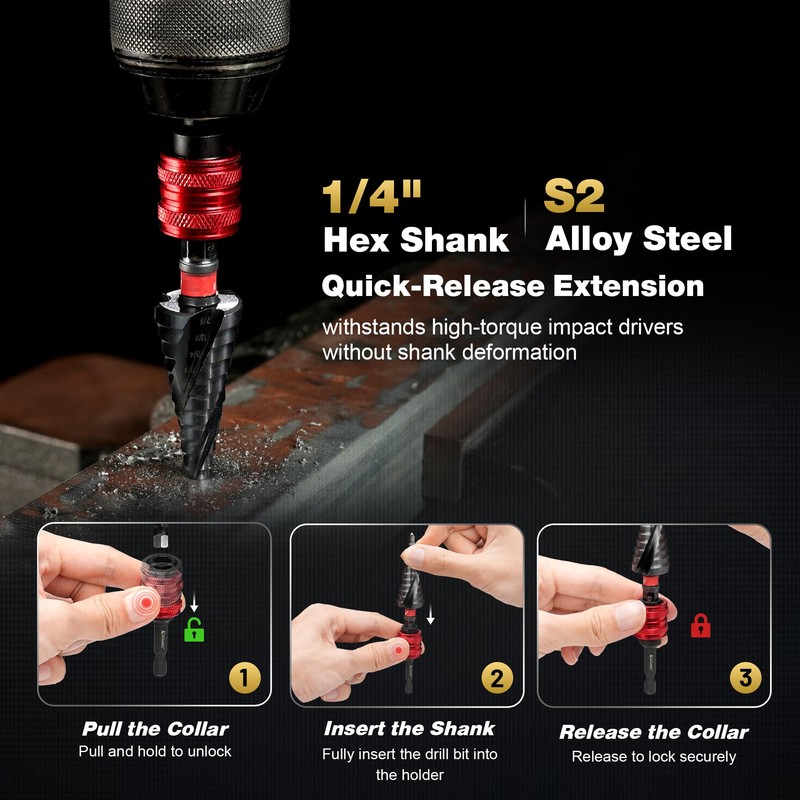 EZARC M35 Cobalt Step Drill Bit for Metal, 3/16"-7/8", 5/16"