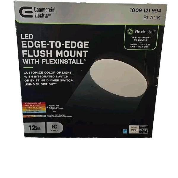 Commercial Electric Flexinstall LED 12 in. BLACK Edge to Edge