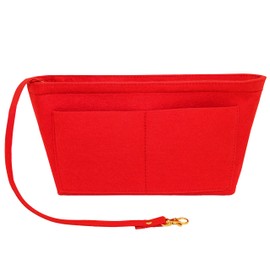 Fovasen Felt Handbag Organiser Insert, Bag Organiser Insert with Handles Keychain, Pocket Purse Cosmetic Storage Bag for Women, red-Large