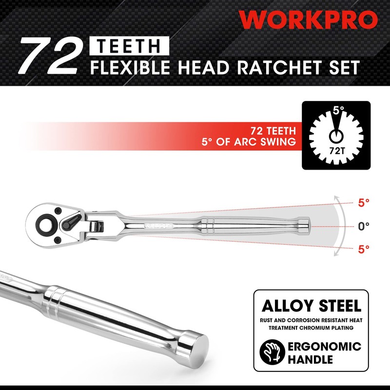 WORKPRO 2-Piece Flex Head Ratchet Set, 1/4", 3/8" Drive, 72-Tooth