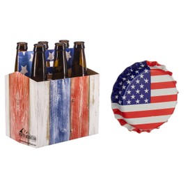North Mountain Supply 6 Pack 12oz Beer & Soda Bottle Carrier - Weathered Boards American Flag - Pack of 10 with 144 Crown Caps