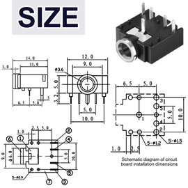 DAOKAI PJ-307 3.5 mm Female Earphones Audio Jack Socket Stereo PJ-307 5-Pin PCB Mount Socket Audio Connector with 10 Pieces 3.5 mm TRS Plug for Headphones