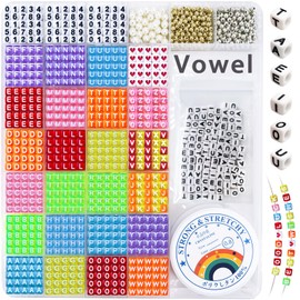 MIIIM 1650 Pcs Pony Beads Letters for Bracelets Making, Vowel-Rich Alphabet Kit with Minimized Rare Characters, 6x7mm Large Hole Square Letter Beads, Numbers (Clear Colorful)