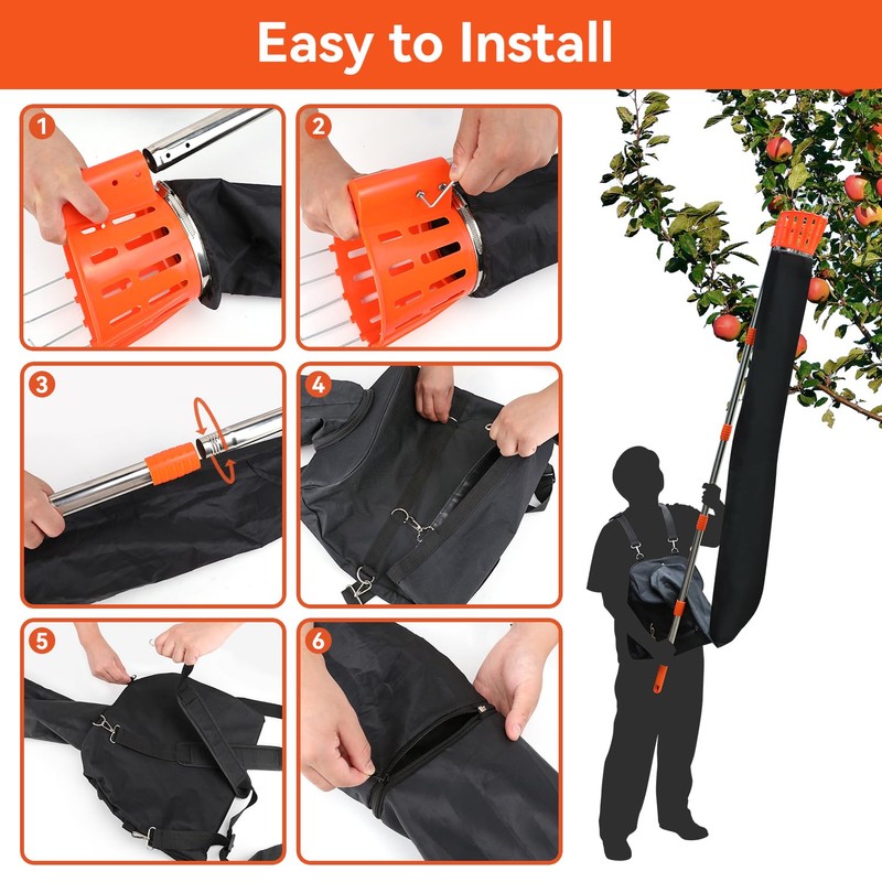 13Ft Professional Fruit Picker with Collection Funnel and Bag -