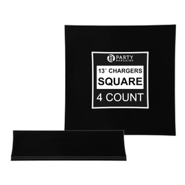PARTY BARGAINS 13 Inch Square Flat Charger Plates, Black, 4 Pack