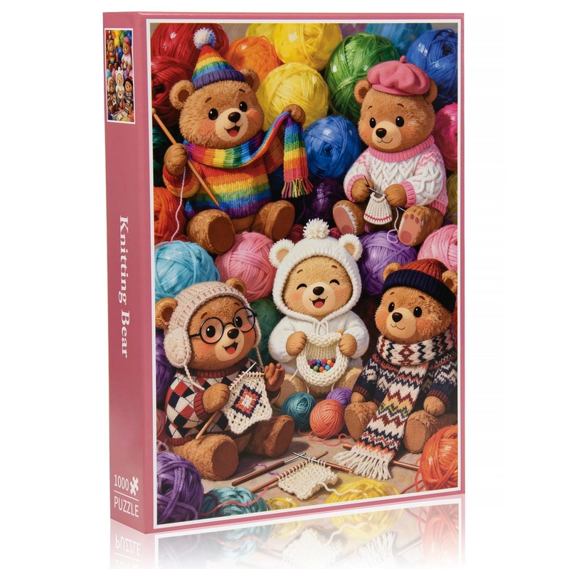 Knitting Bear Family Jigsaw Puzzle for Adults 1000 Pieces Cartoon