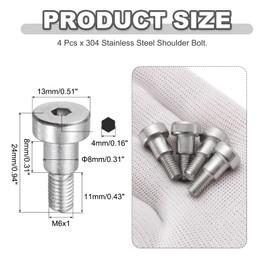 sourcing map 4 Pcs 304 Stainless Steel Shoulder Bolt 8mm Shoulder Dia 8mm Shoulder Length M6x1 Thread Hex Socket Shoulder Bolts for Hydraulic Injection Molding Machinery Industries