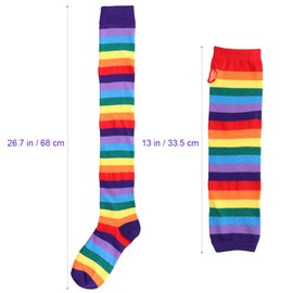Sosoport Women Rainbow Leg Warmers - Girls Pride Rainbow Thigh High Stockings and Long Fingerless Rainbow Gloves - Scenecore Arm Warmer Leg Stocking Clown Socks Rainbow Stockings Arm Socks