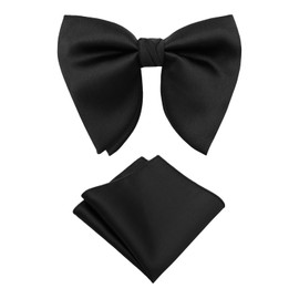 Oversized Bow Ties for Men, Men's Bow Tie Adjustable Pre-Tied Clip on Bowtie Solid Color Bowtie for Tuxedo Wedding Party (Black Set)