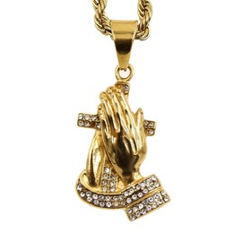 Praying Cross Necklace for Men, Hip Hop Praying Hands Necklace, Christian Religious Cross Pendant Necklace with 23.6"Chain,Punk Rock Praying Hand Pendant, Christ Catholic Prayer Hand Necklace Jewelry