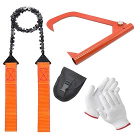 HOMEE 4Pcs Pocket Chainsaw Set with Firewood Puller,Gloves and Storage Bag,26 inches Rope Saw,11 Teeth Folding Chain Hand Saw for Outdoor Survival Camping Hunting Tree Cutting Emergency Tools
