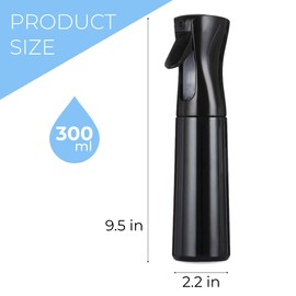 BIOPRONEXT Continuous Spray Bottle for Hair - 10 Oz Ultra Fine Hair Spray Bottles - Plastic Water Spray Bottle for Hair Styling, Cleaning & Plants - Versatile Continuous Mist Spray Bottle (Black)
