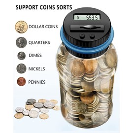 Shadrjoy Digital Coin Bank for Boys Girls Adults, Glowing Piggy Bank Savings Jar with LCD Counter Display, 1.8L Large Digital Counting Money Jar for Adults Kids, Designed for All US Coins, Blue